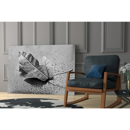 Black white maple leaf canvas wall art print with water droplets
