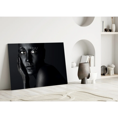 High-contrast black and white portrait woman canvas wall art