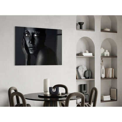 Stunning black and white portrait canvas wall art of woman with striking eyes