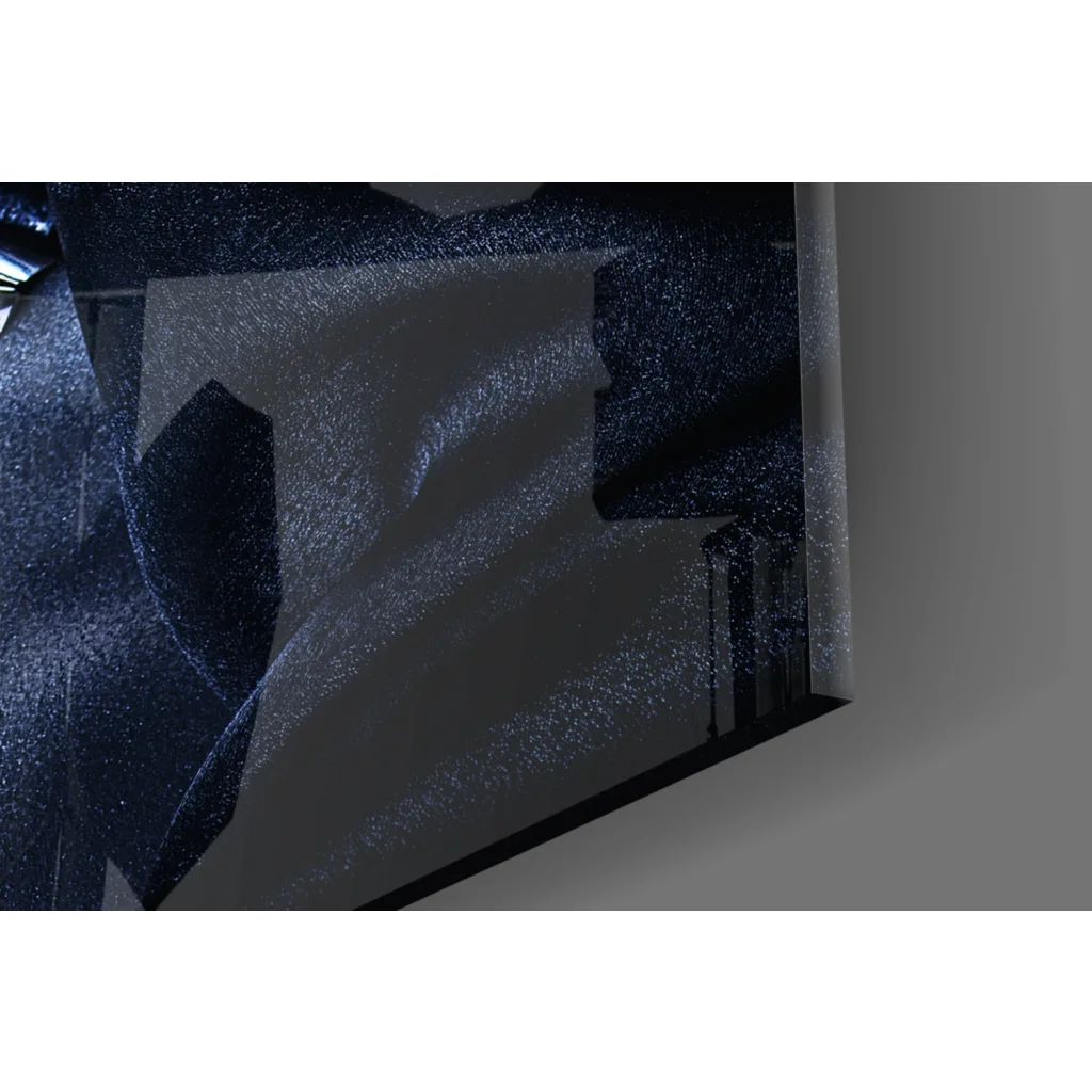 Stunning black glittery glass wall art with geometric phone case accents