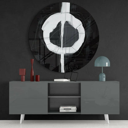 Stunning black and white tempered glass art with bold geometric design