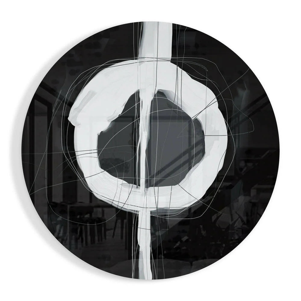 Stunning black white tempered glass art with bold geometric lines