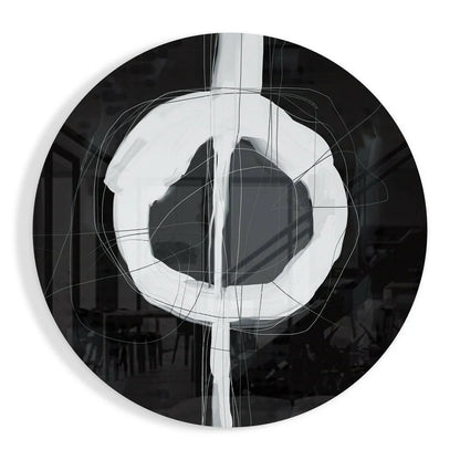 Stunning black white tempered glass art with bold geometric lines