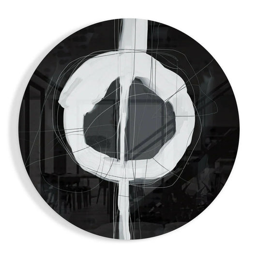 Stunning black white tempered glass art with bold geometric lines