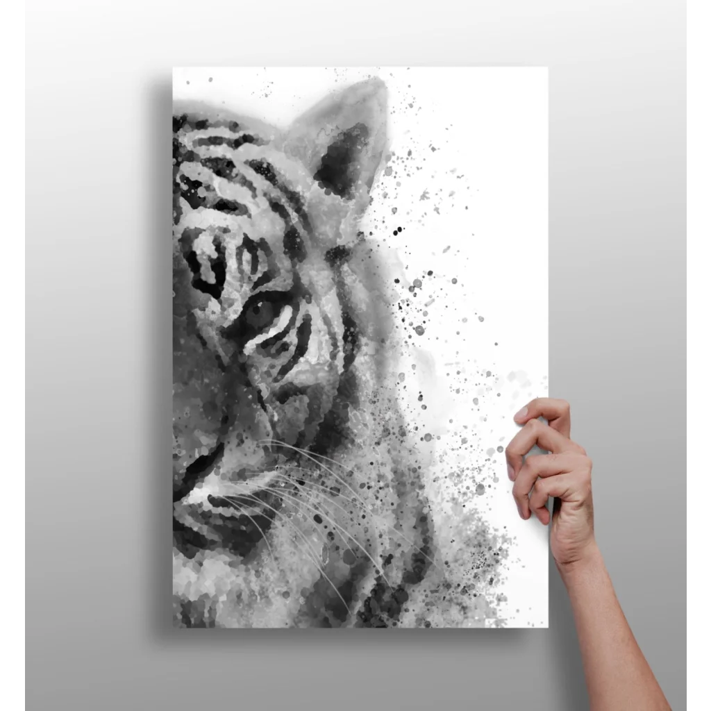Stunning black and white tiger aluminum wall art print