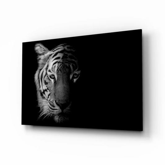 Stunning black white tiger canvas wall art with textured fur