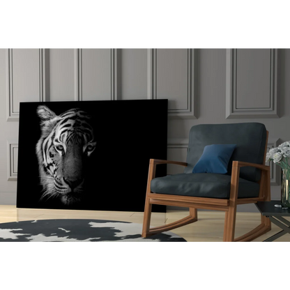 Stunning black white tiger canvas wall art with textured fur