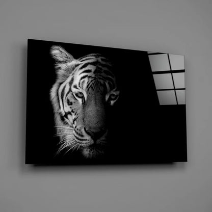 Stunning black and white tiger canvas wall art with bold striped textured fur