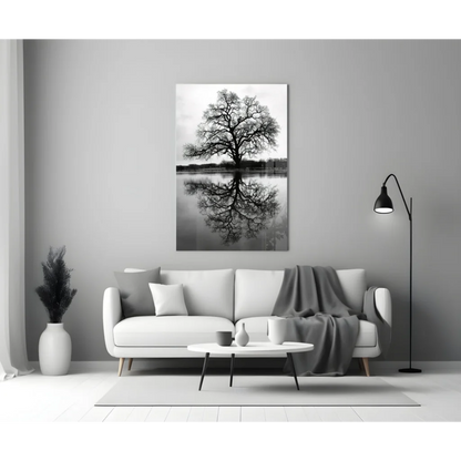 Stunning black white tree reflection canvas wall art print