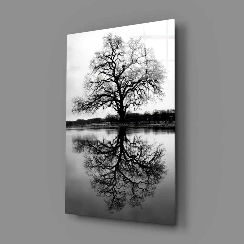 Stunning black white tree reflection canvas wall art print