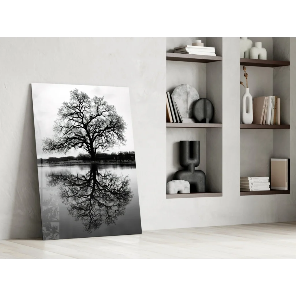 Stunning black and white tree reflection canvas wall art print