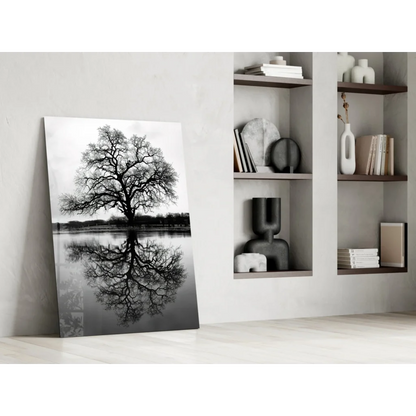 Stunning black and white tree reflection canvas wall art print