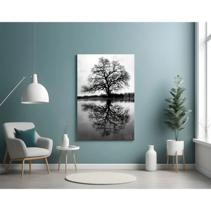 Stunning black white tree reflection canvas wall art print