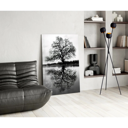 Black and white tree reflection canvas wall art print
