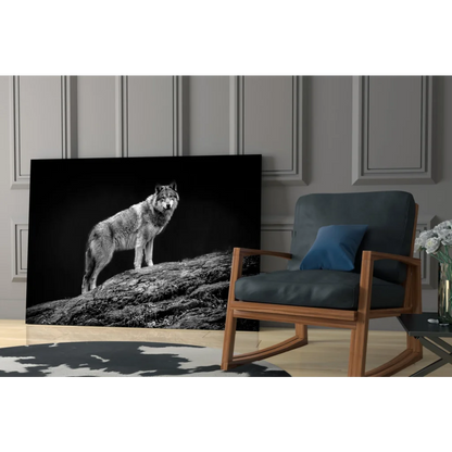 Stunning black and white wolf glass wall art canvas print on wood frame
