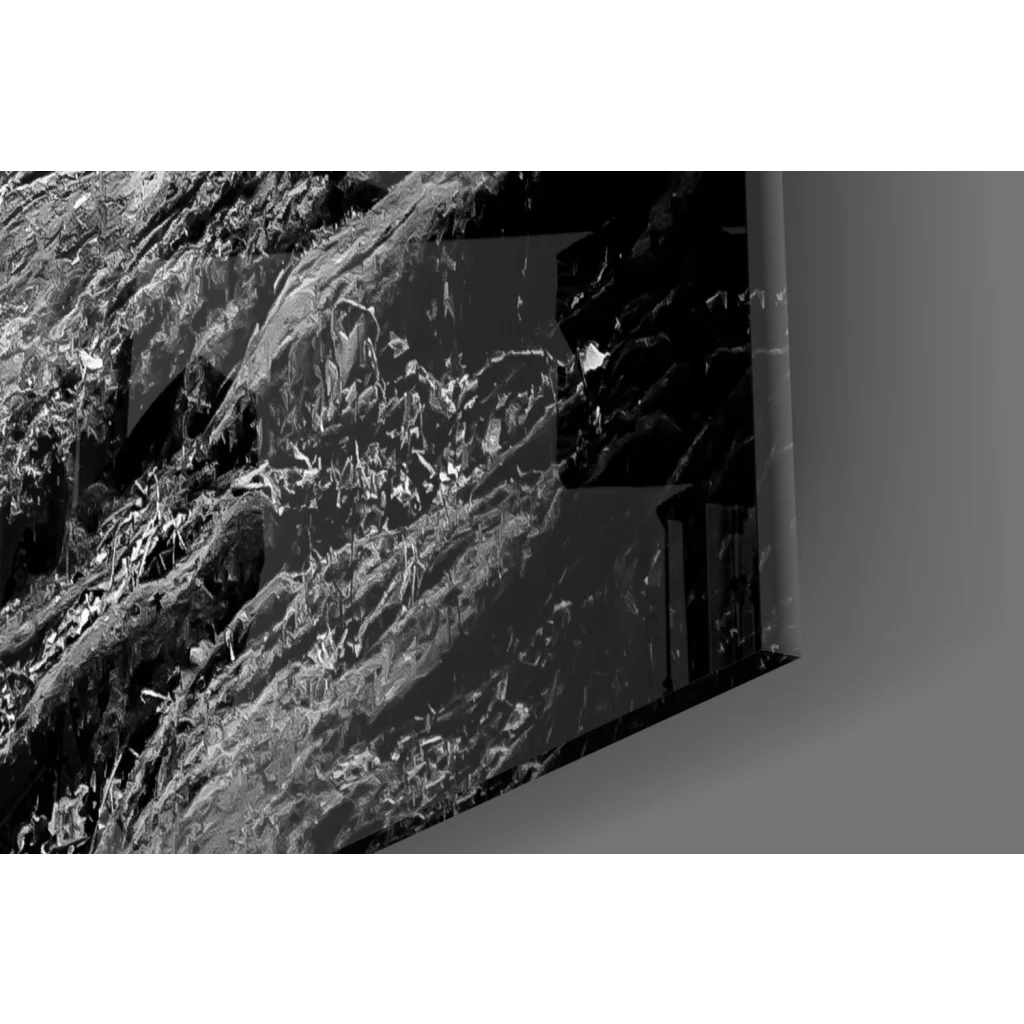 Stunning black and white wolf glass wall art with marble clock and Roman numerals