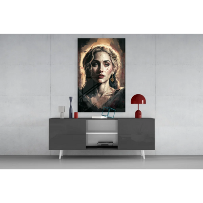 Stunning blonde portrait wall art with gold star earrings