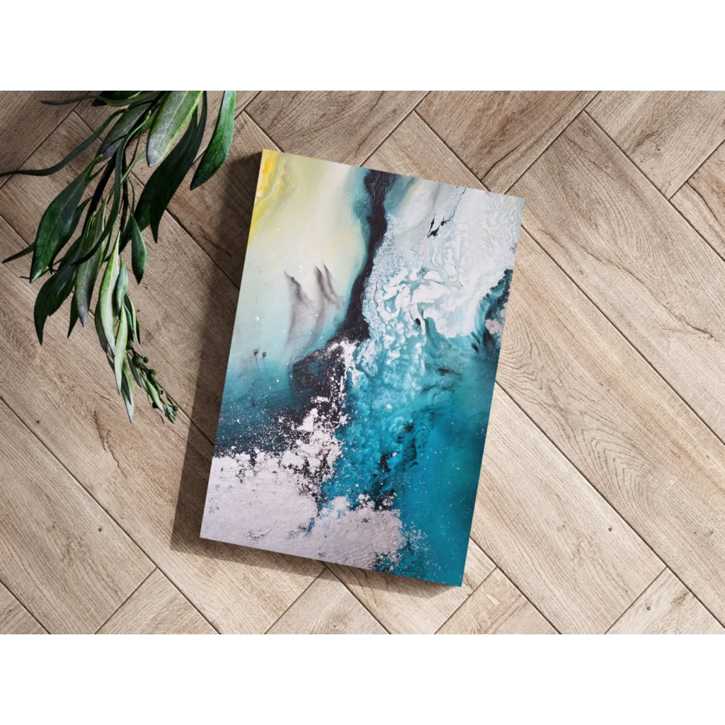 Stunning blue and white abstract canvas painting on aluminum for modern walls