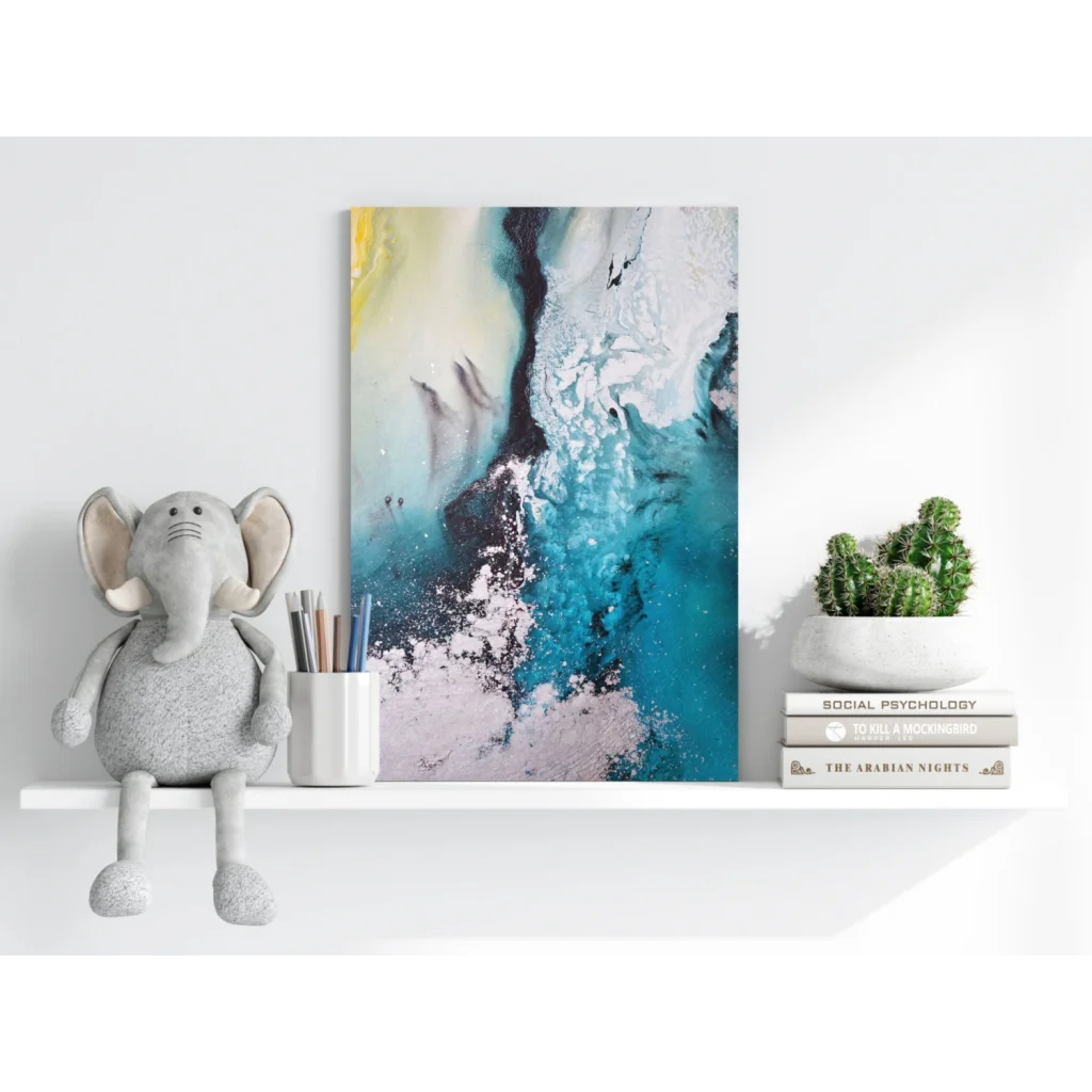 Cute elephant plush with gray fur and floppy ears on shelf