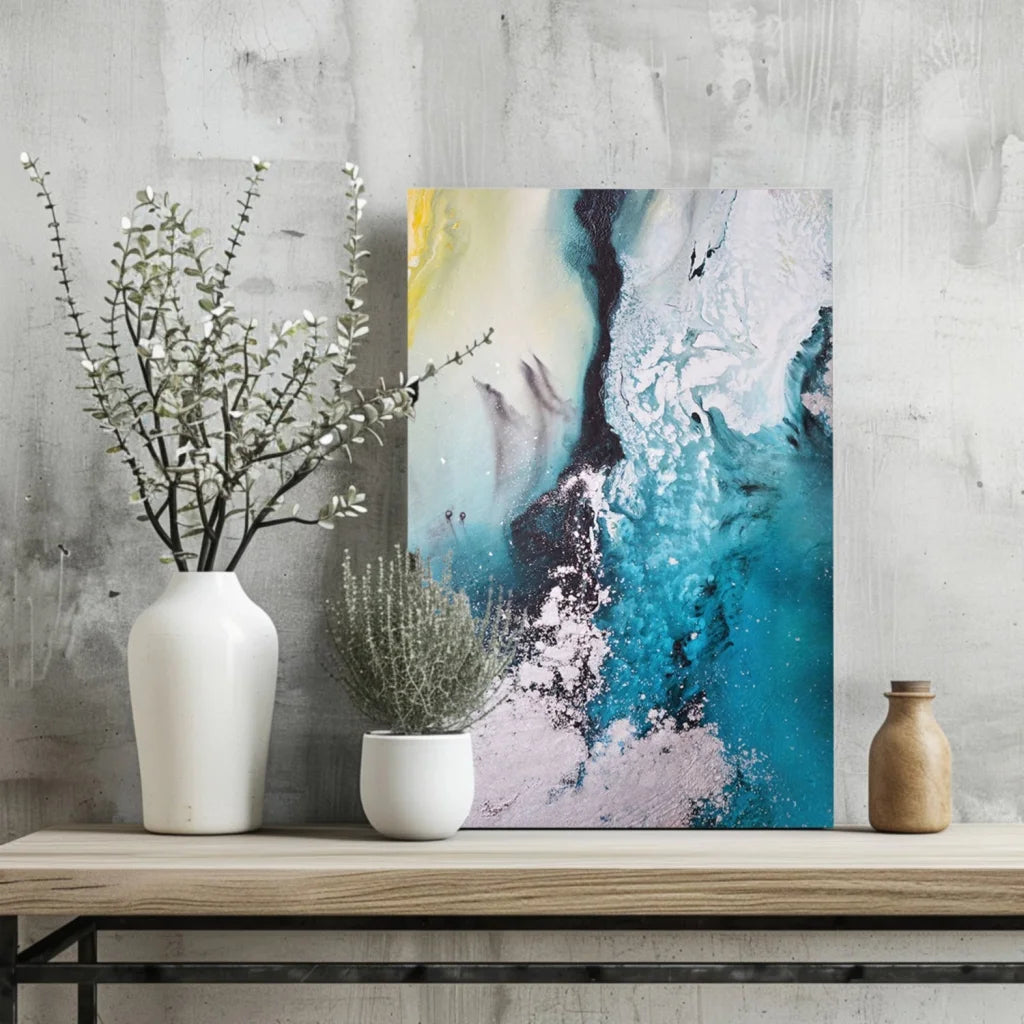 Stunning blue abstract aluminum wall art on textured canvas for modern spaces