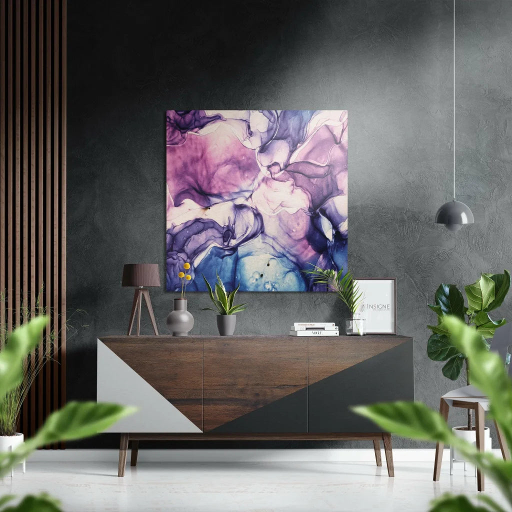 Stunning blue abstract art with geometric shapes on brushed aluminium dibond