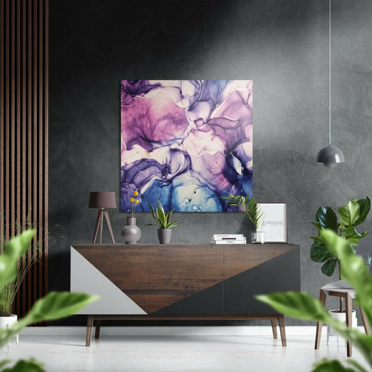 Stunning blue abstract art with geometric shapes on brushed aluminium dibond