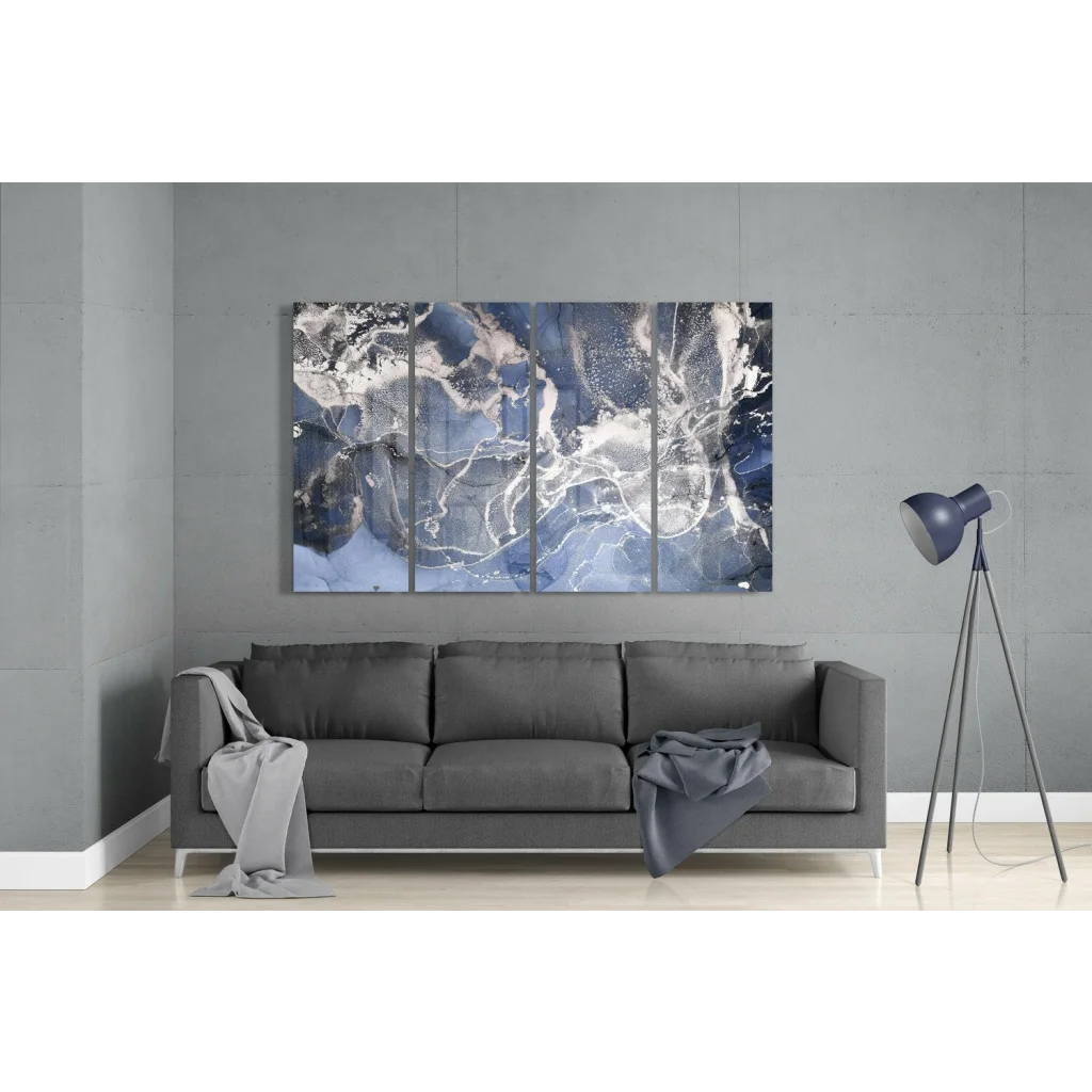Stunning blue abstract glass wall art multi-panel canvas print