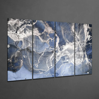 5-panel blue abstract glass wall art with swirling patterns