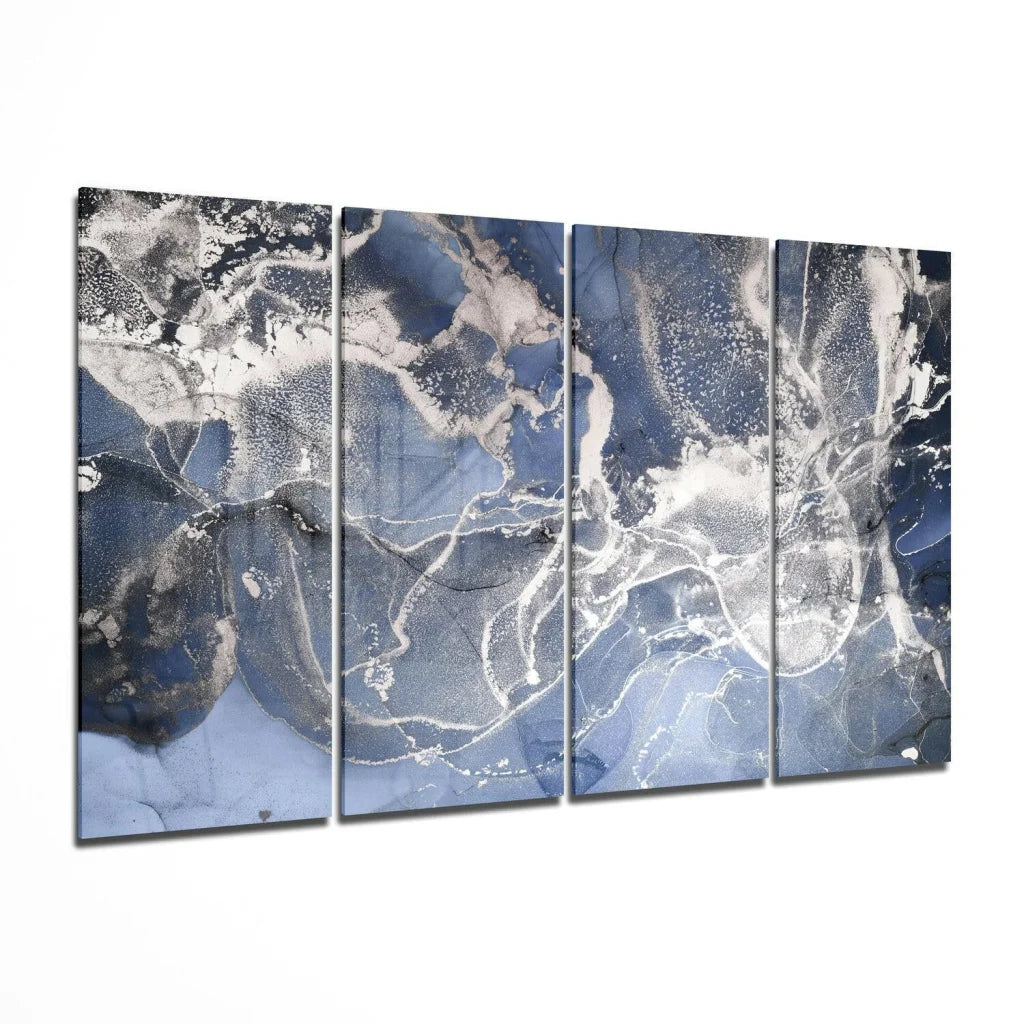 Stunning blue abstract glass wall art in 4-panel modern design