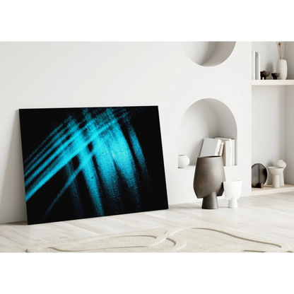 Stunning blue abstract glass wall art with textured brushstrokes on black background
