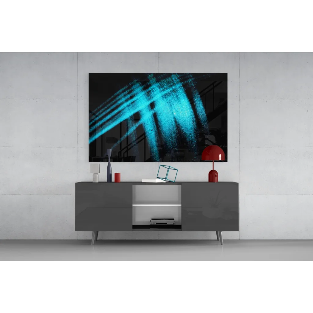 Stunning blue abstract glass wall art with textured brushstrokes