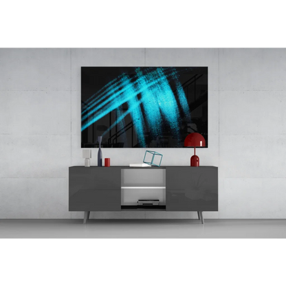 Stunning blue abstract glass wall art with textured brushstrokes