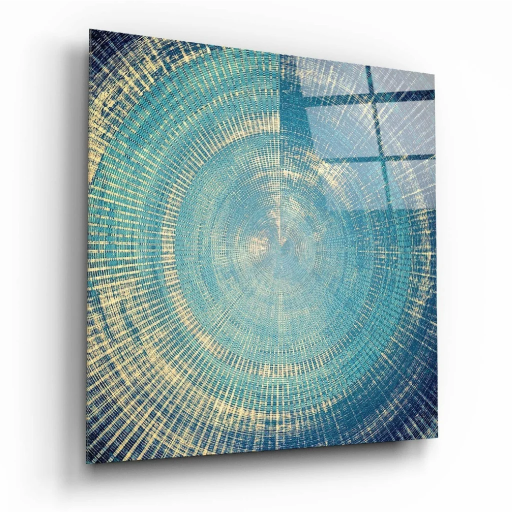 Stunning blue and yellow abstract circular textured wall art print