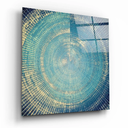 Stunning blue and yellow abstract circular textured wall art print