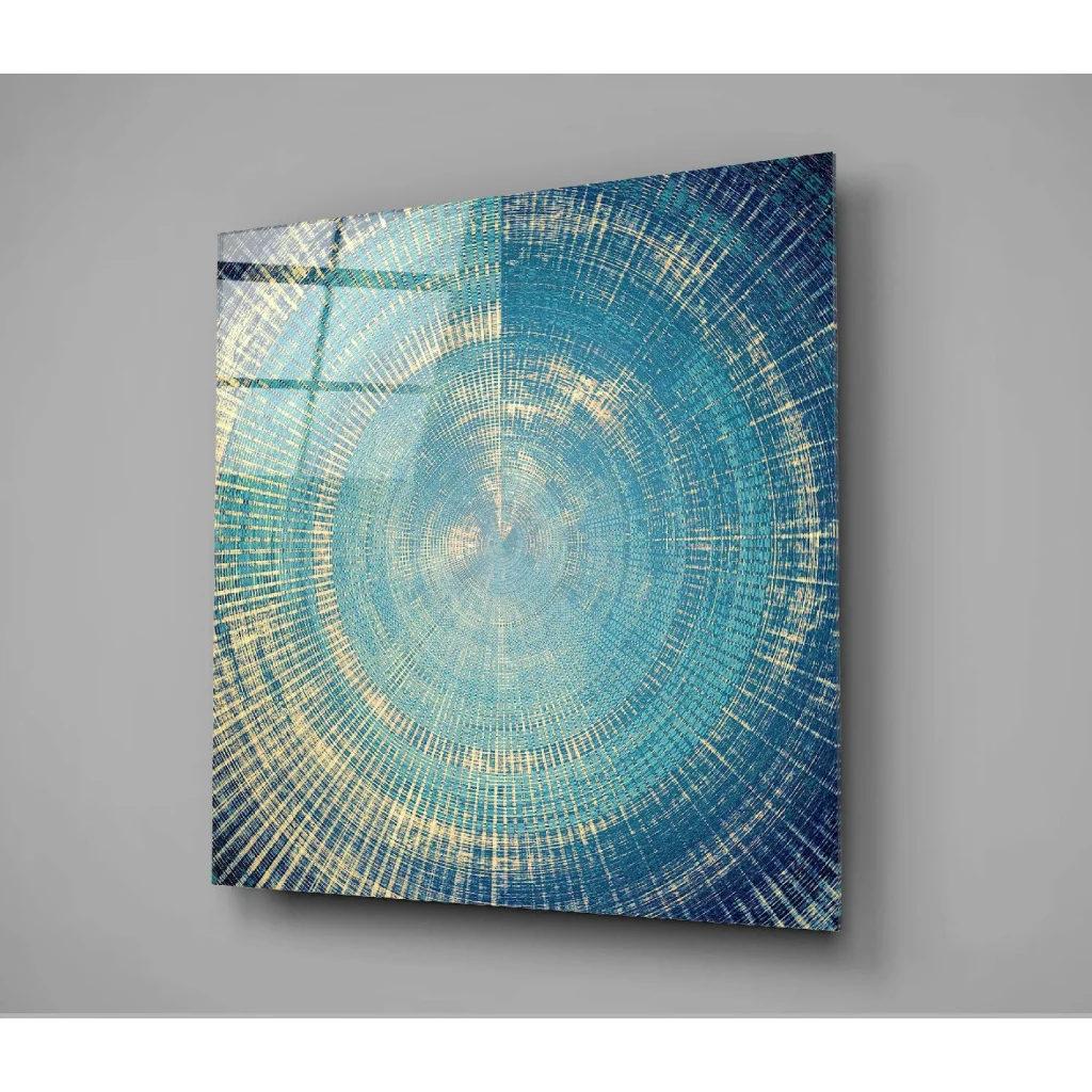 Stunning blue abstract textured wall art canvas print with circular design