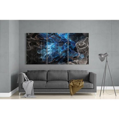 Stunning blue abstract wall art on canvas with metallic swirls