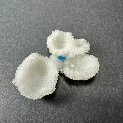 Delicate white crystalline flower ornament with blue cavansite accent