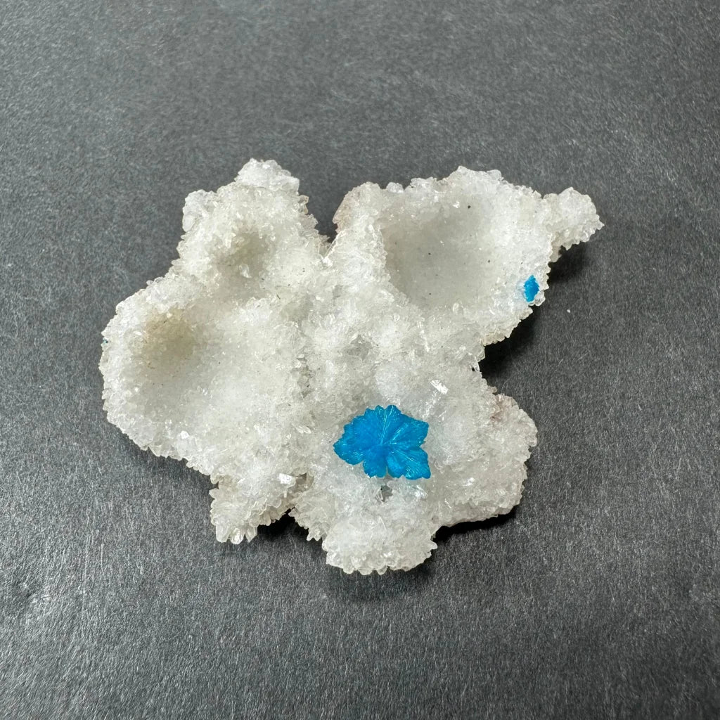 Stunning blue cavansite balls on white stilbite crystal from India
