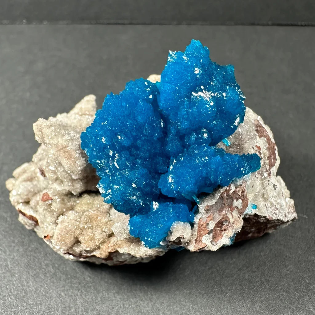 Stunning blue cavansite crystal cluster in gray rock matrix from India