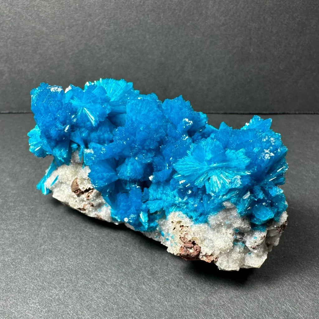 Stunning blue cavansite crystal cluster on gray matrix from India
