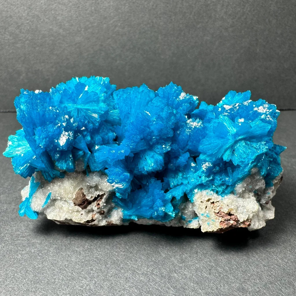 Stunning blue cavansite crystal cluster from India with fan-like structures