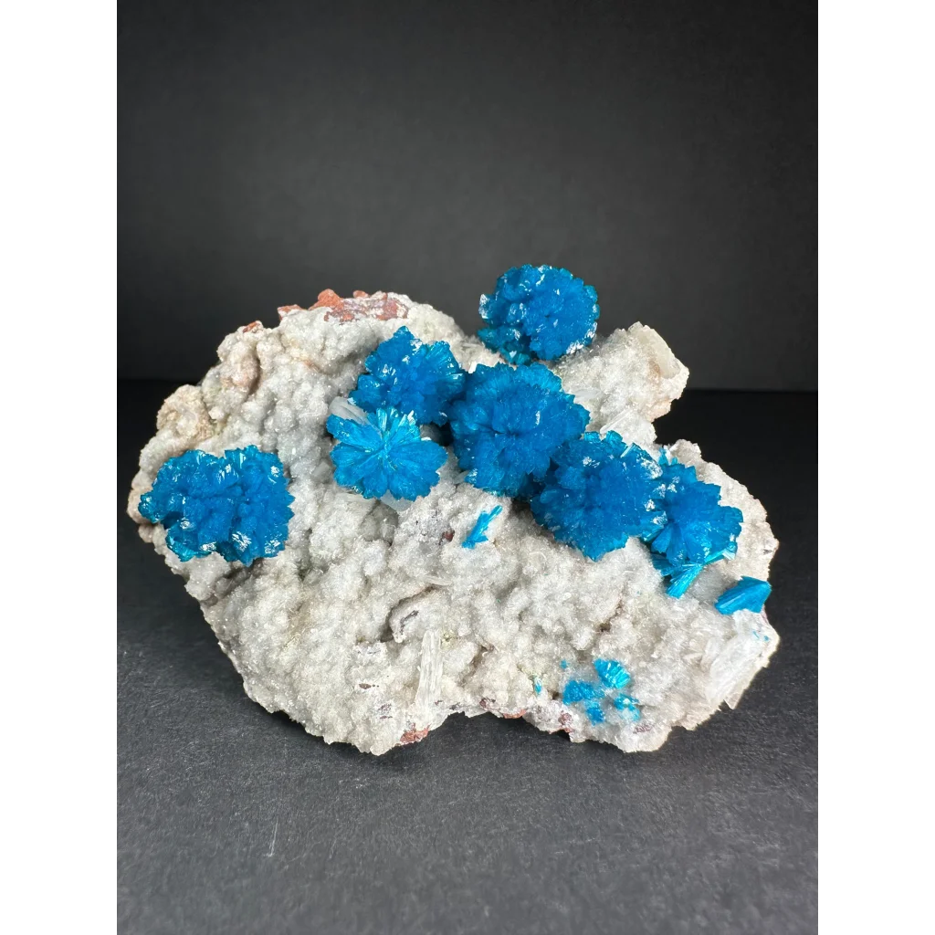 Stunning blue cavansite crystal cluster from India on rock matrix