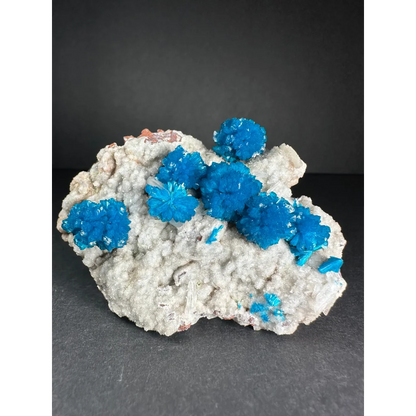 Stunning blue cavansite crystal cluster from India on rock matrix