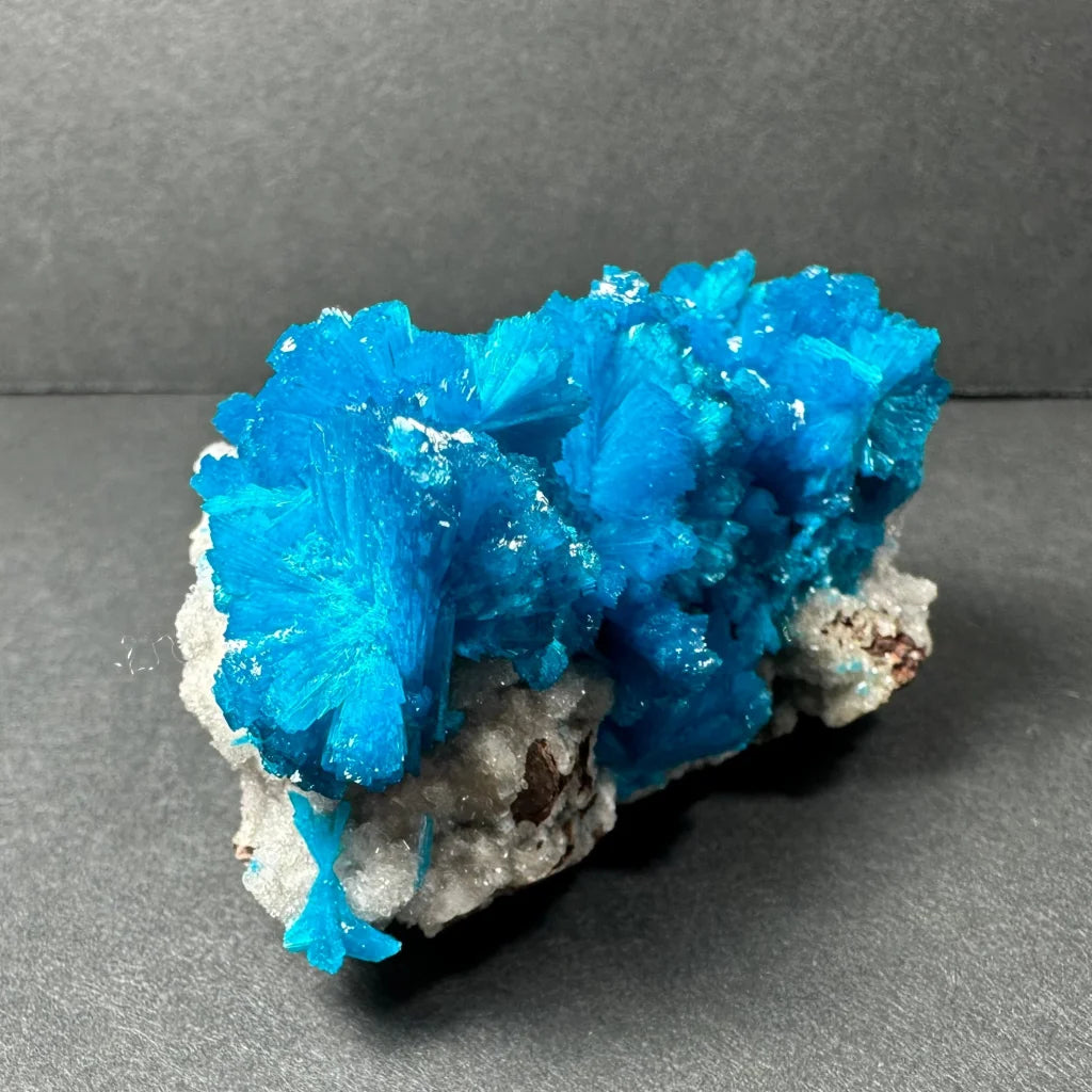 Stunning blue cavansite crystal cluster from India on white base