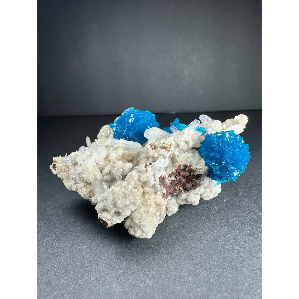 Stunning blue cavansite crystal cluster from India on quartz