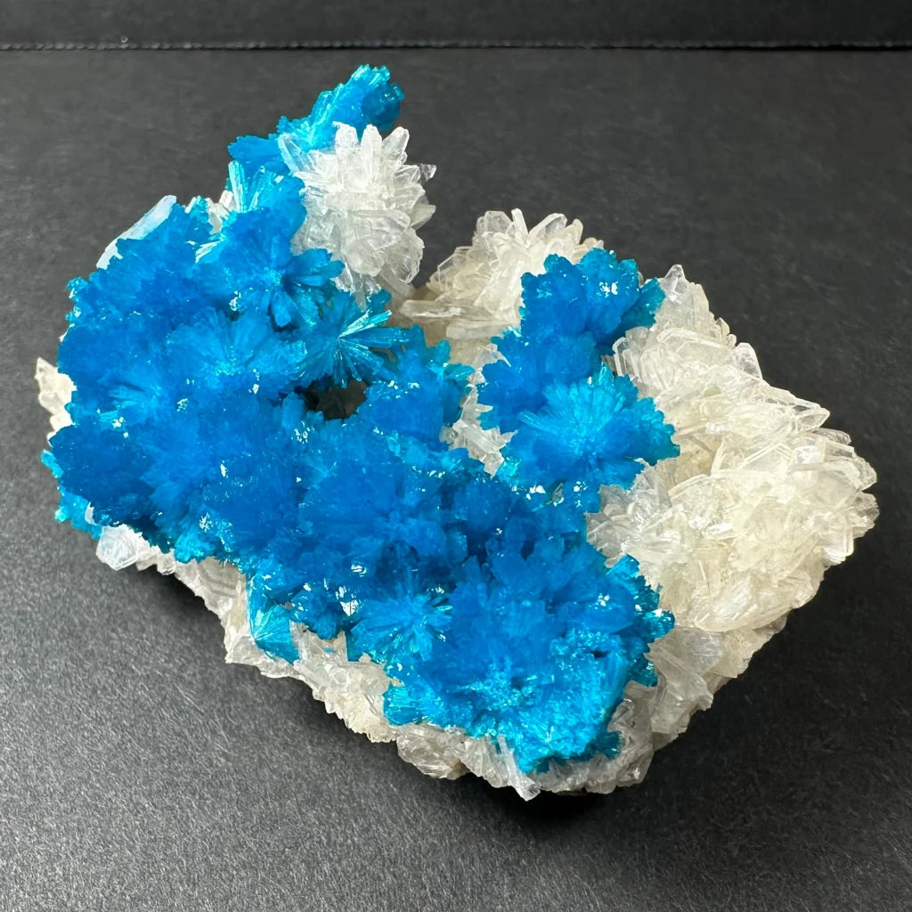 Stunning blue cavansite crystal flower from India with vibrant formations