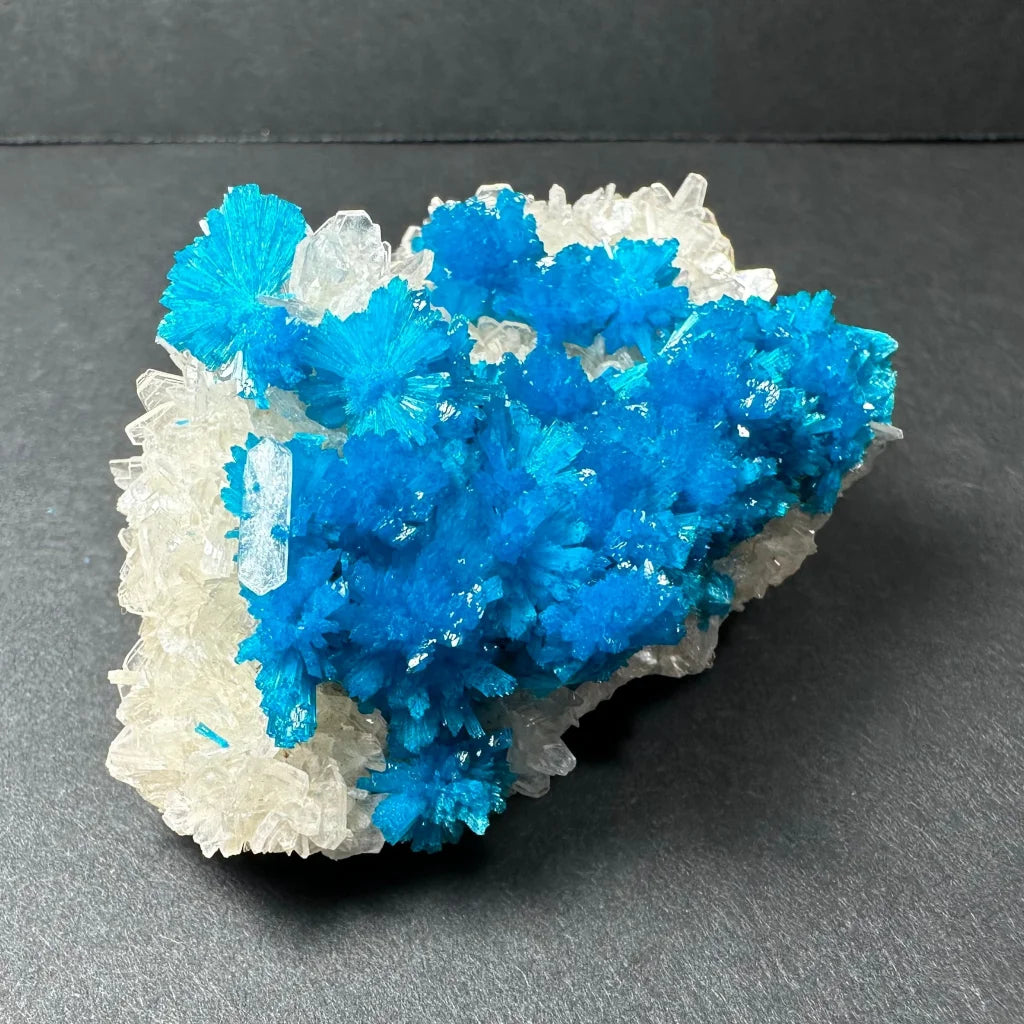 Stunning blue cavansite crystal flower from India with fan-like formations