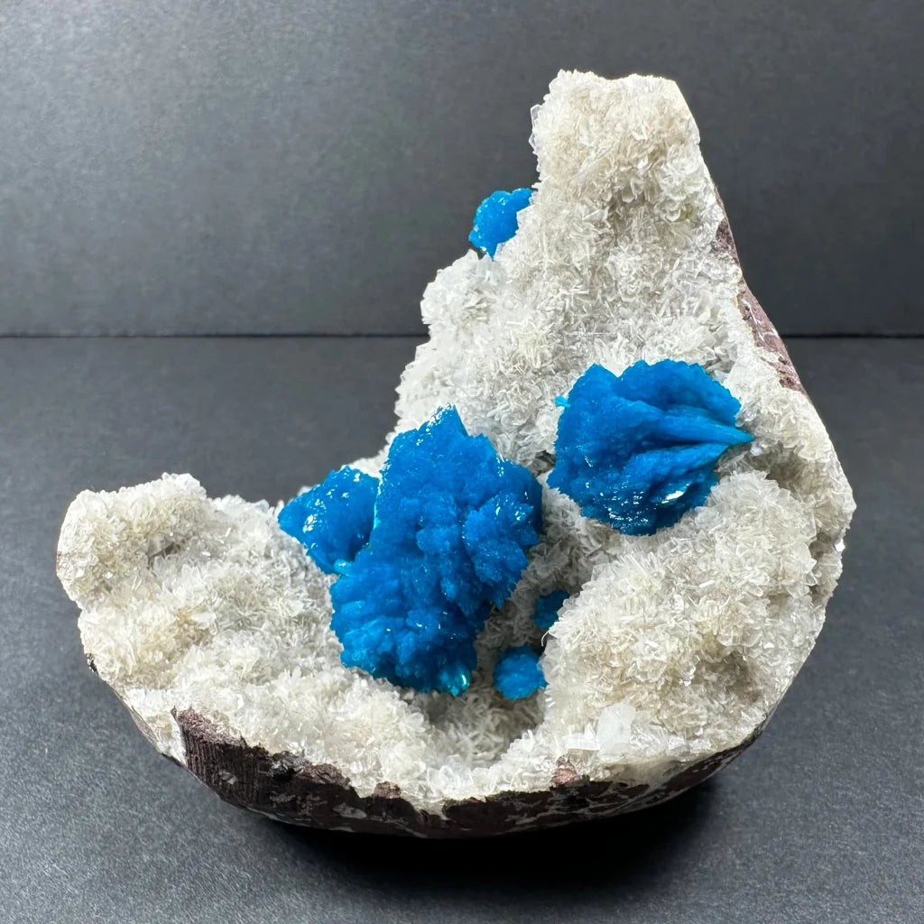 Stunning blue cavansite on white stilbite matrix Maharashtra