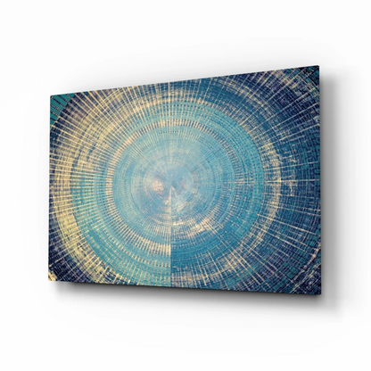 Stunning blue and yellow circle wall art with gold accents on canvas