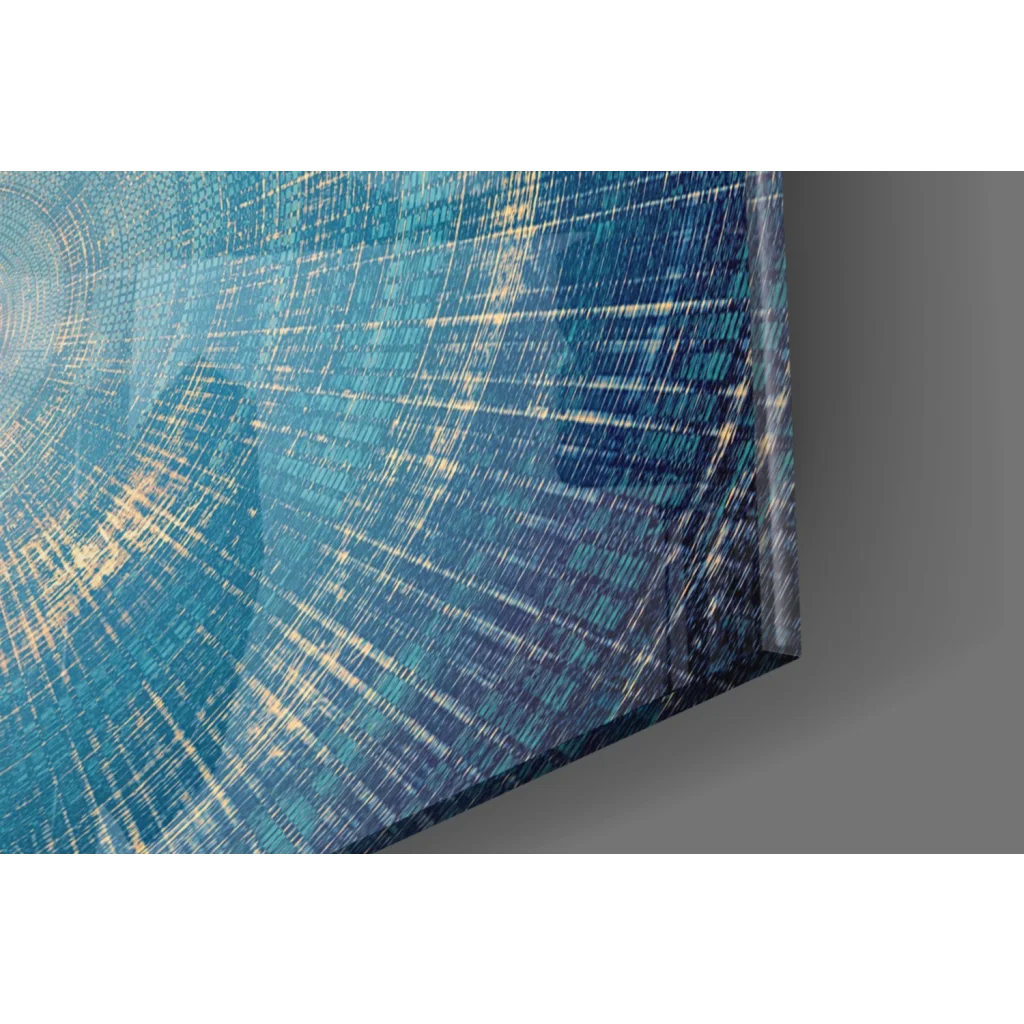 Stunning blue circle wall art canvas print with gold accents